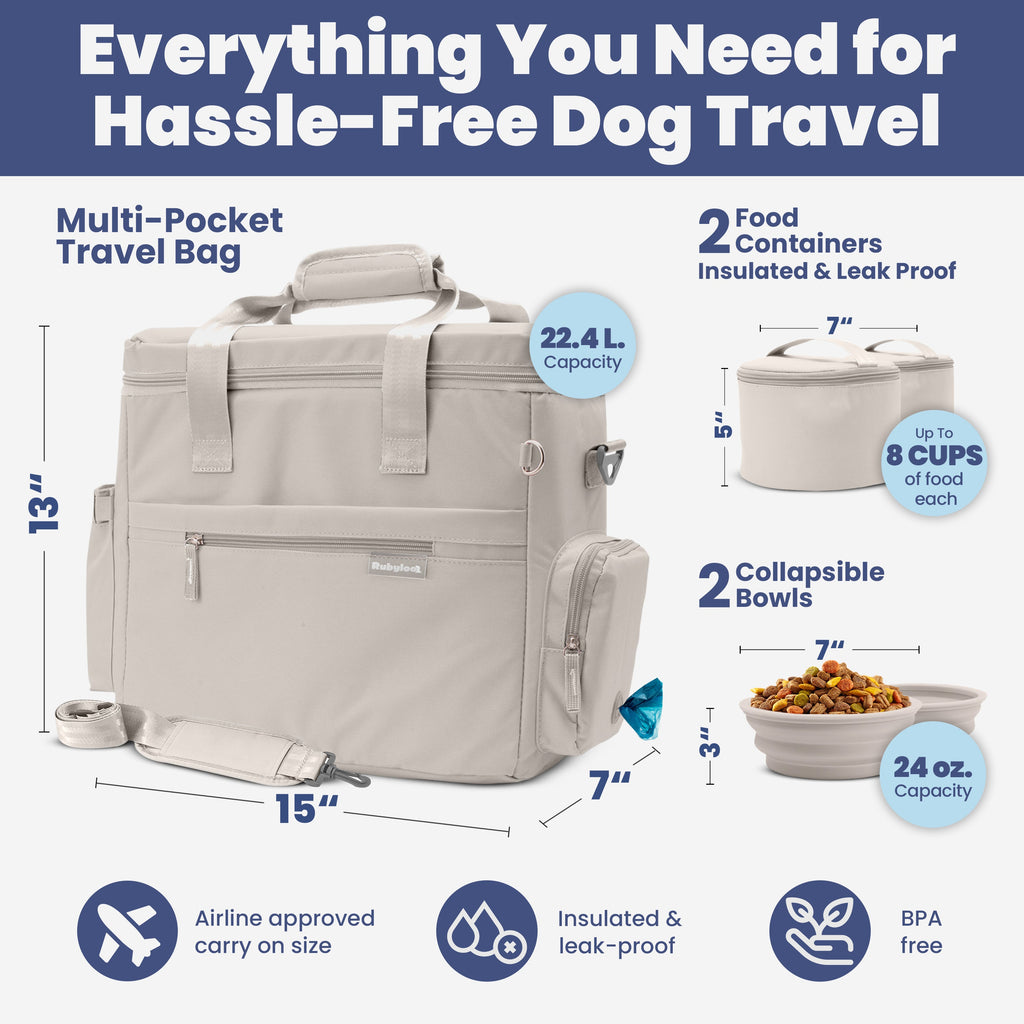 Dog Travel Bag & Organizer with Bowls and Food Containers