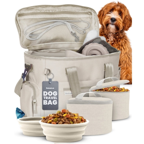 Dog Travel Bag & Organizer with Bowls and Food Containers