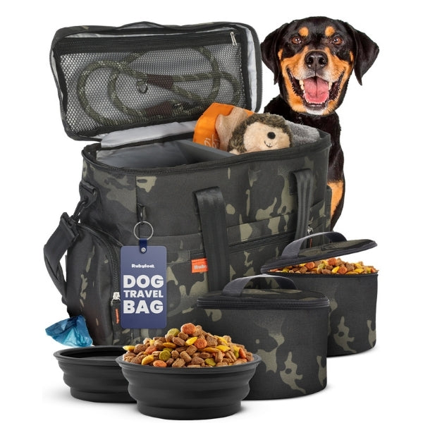 Dog Travel Bag & Organizer with Bowls and Food Containers