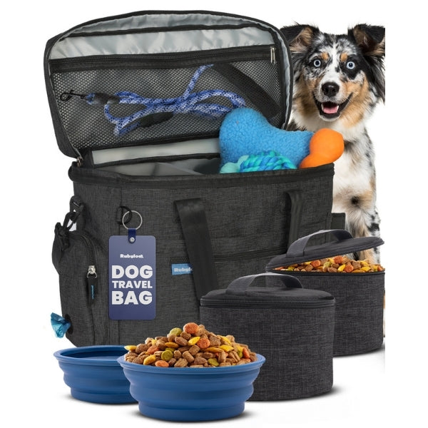 Dog Travel Bag & Organizer with Bowls and Food Containers