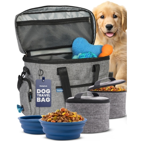 Dog Travel Bag & Organizer with Bowls and Food Containers
