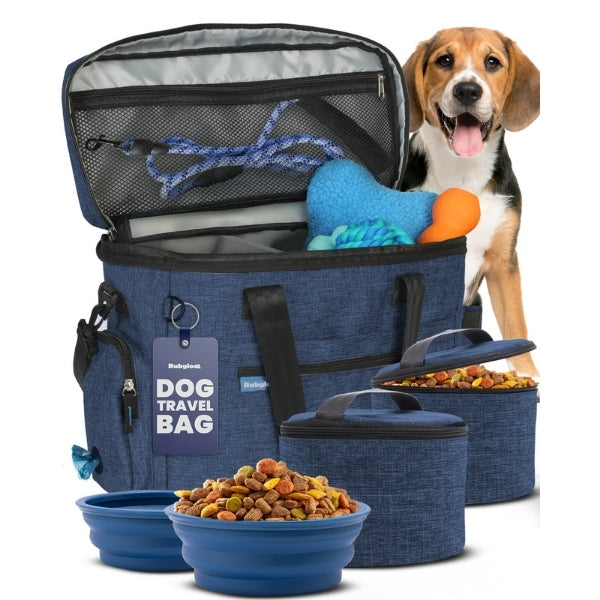 Dog Travel Bag & Organizer with Bowls and Food Containers