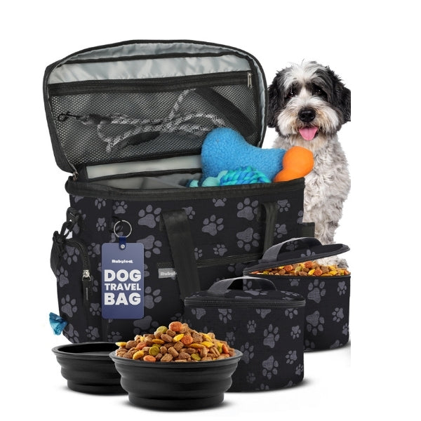 Dog Travel Bag & Organizer with Bowls and Food Containers