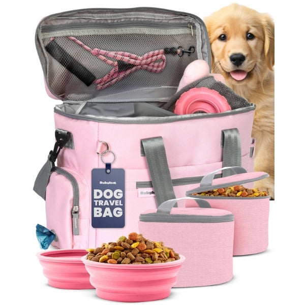 Dog Travel Bag & Organizer with Bowls and Food Containers